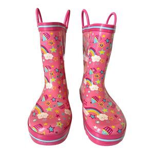 TROLLS RAIN BOOTS Poppy Troll Rainboots Girls Kids Size 12 Pink Pull On Handles